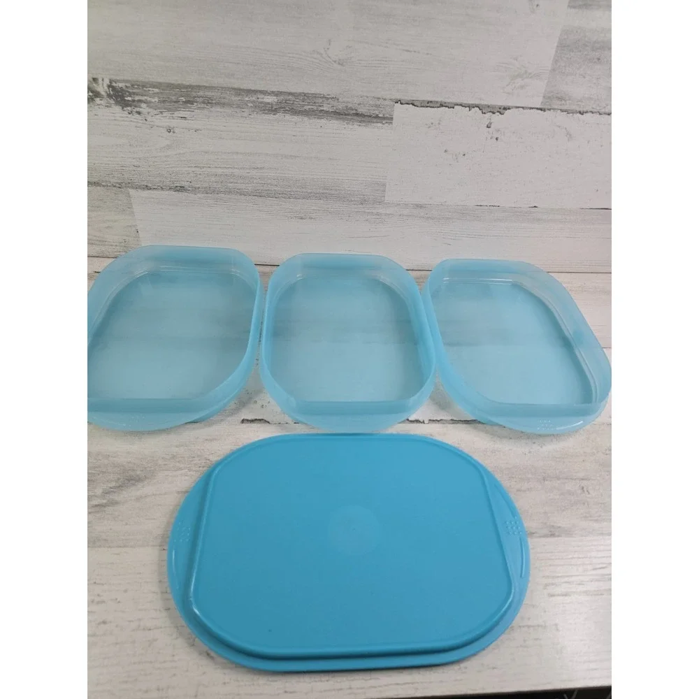 Tupperware Deli Keeper Set 3 Stackable Containers 1 Lid Blue 5537 5538